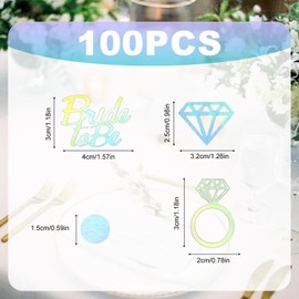 100pcs Wedding Party Confetti, Iridescent Glitter Foil Confetti Bride To Be Decorations Engagement Table Scatter for Bachelorette Hen Do Party Supplies Mr and Mrs Engaged Reception Decor