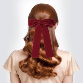 Bow Hair Clips,2 PCS Women's Hair Bow Velour Hair Bow Hair Bows Bow Hair Barrettes Red Hair Bow Black Hair Bow Long Ribbon Bow Clips Large Velour Bows Barrettes Vintage Bow for Women Girls