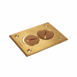RACO NEW HUBBELL 6288 1 Gang BRASS Floor Box Duplex Cover w/ 2, 1-1/2" Threaded Plugs