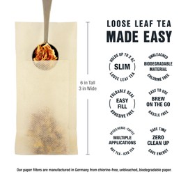 Tiesta Tea Loose Leaf Filters for Brewing | Disposable Infuser for Hot & Iced Drinks | Easy-Fill Steeper | Unbleached Paper | Single-Cup Infuser for Loose Leaves | 100 Empty Bags