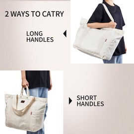 Stenffy Large Heavy Duty Canvas Tote Bag, Everything Bag, with 26 Inch Zipper, Reusable, Suitable for DIY, Natural Cotton. (White)