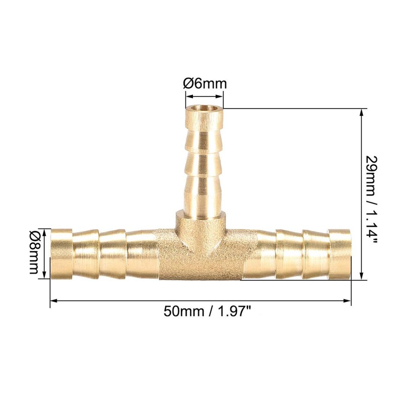 TA-VIGOR Tee Brass Barb Reducer Fitting, 3 Way Splitter Connector