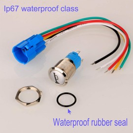 Gebildet 12V-24V/5A 19mm Pre-Wiring Momentary Speaker Horn Push Button Waterproof Metal Switch with Blue Led Light for Car Boat