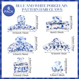 Juinte 6 Pcs Blue and White Chinoiserie Porcelain Hair Claw Clips for Hair Novelty Crutcher for Women Aesthetic Claw Clips for Wedding Baby Shower Bridal Shower Bachelorette Party Gift