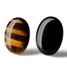 YATOJUZI Tiger Eye Black Obsidian Healing Crystals Set Hand Carved Polished Oval Gemstones Couples Gifts for Mom Pocket Natural Stones Meditation Reiki Energy 2PCS for Anxiety Therapy