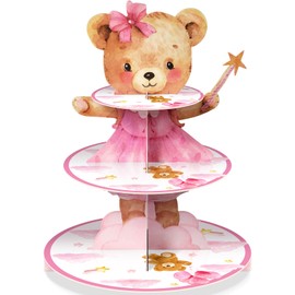 Weysat Bear Cupcake Stand Decoration 3 Tier Bear Holder Favors We Can Bearly Wait Baby Shower Pink Jungle Animal Theme Cupcake Stand Decor for We Can Bearly Wait Party Supplies