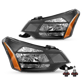 TUSDAR Headlight Assembly w/Bulbs fit 2008-2011 Ford Focus S | SE | SES | SEL Passenger & Driver Side (Black Housing with Amber Reflector)