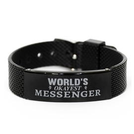 Mugart World's Okayest Messenger Shark Mesh Bracelet Gifts For Messenger Christmas Holiday Present Gifts for Messenger Biirthday Gifts, Engraved Bracelet Custom for Messenger Inspirational Gifts