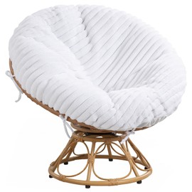 HOMBYS Fluffy Shaggy Cover for Papasan Chair Cushion, Plush Faux Fur Slipcover ONLY, (Without Cushion) Removable Soft Papasan Cushion Covers with 8 Ties, (White, 50"x50")