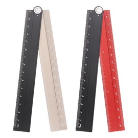 sourcing map 2pcs Folding Straight Ruler 30cm Metric Aluminum Alloy Protractor Foldable Angle Ruler Geometric Measuring Tool with Angle Line for Architects Artists Office, Black Red/Black Gold