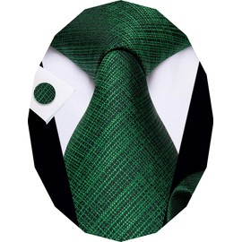 YourTies Emerald Green Ties for Men Silk Necktie Pocket Square Cufflinks Solid Color Formal Business Party Wedding
