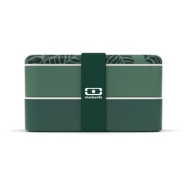 monbento - Bento Box MB Original Jungle with Compartments Made in France - 2 Tier Leakproof Lunch Box for Work/School and Meal Prep - BPA Free - Food Grade Safe - Nature Pattern - Green