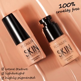 FOCALLURE 2 Pcs Liquid Foundation, Skin Evolution Foundation + Concealer, Full Coverage Foundation Makeup, Durable, Waterproof, Oil-Control, Hides Wrinkles & Lines, Sand