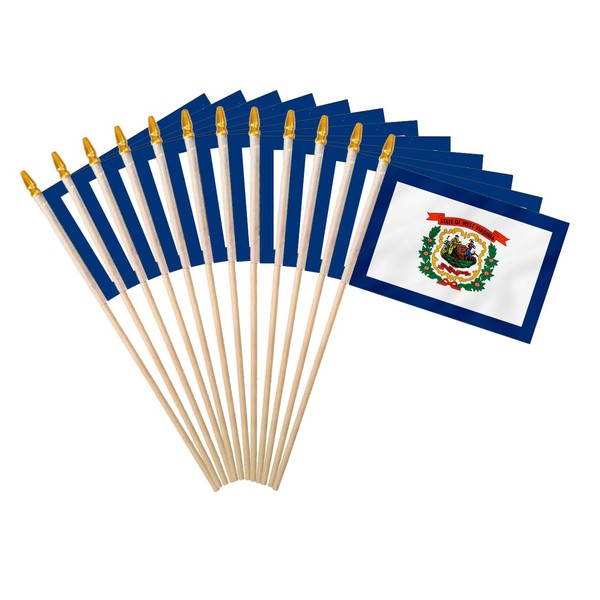 West Virginia State Handheld Stick Flag 4x6 Inch 12 Pack