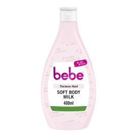 bebe Soft Body Milk 400 ml, Fast Absorbing Body Lotion with Jojoba Oil and Panthenol for Dry Skin, Gently Fragrances, Moisturises 24 Hours