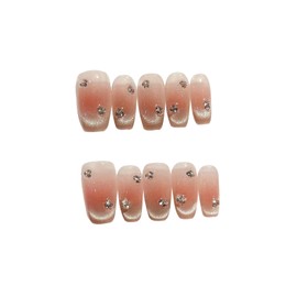 BIBII Nails Handmade False Nails, 10 Pieces, 3D Nails, Medium Length, Floral Pattern, Spring Summer, Korean Style, Popular, Short, Cat Eye, Magnet, 100% Handmade Nails for Easy Application, Reusable