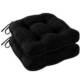 IPYNBAP Chair Cushions for Dining Chairs Set of 4, Kitchen Chair Cushions, Chair Pads with Ties and Non Slip Backing, Tufted Memory Foam Seat Cushion 2 Pack, 15.5" x 15.5" x 4", Black
