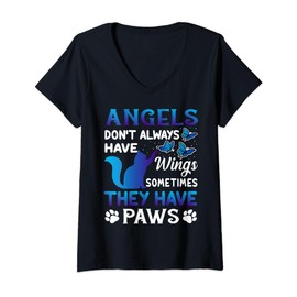 Womens Angels Don't Always Have Wings Sometimes They Have Paws V-Neck T-Shirt
