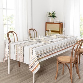 MYSKY HOME Table Cloth Rectangle Table, Heavy Duty Cotton Water Resistant, Tablecloths, Wrinkle Free Farmhouse Tablecloth, Washable Table Cover for Kitchen Dining Party, Khaki, 55" X 70", 4-6 Seats