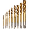 Bestgle 9Pcs Machine Screw Tap Set Titanium Spiral Flute Drill