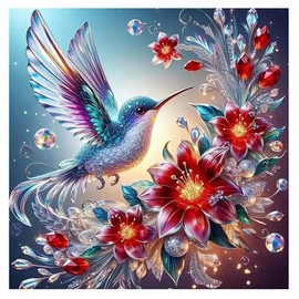 Stamped Cross Stitch Kits for Adults - Hummingbird Flower Embroidery Kits for Beginners Adults,11 CT Patterns Dimensions Counted Cross Stitch Kits for Adults Arts Craft 14x14 inch