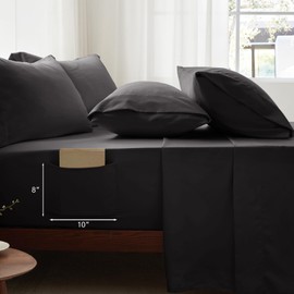 Zzlpp Black Full Comforter Set - 7 Pieces Bed in a Bag Full Ultra-Soft - Down Alternative Bed Set- Premium 1800 Series with Comforter, Sheets with 2 Side Pockets, Shams & Pillowcases