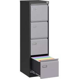 Mlezan Vertical File Cabinet 4-Drawer Filing Cabinet Office Storage Organizer with Lock - Black+Grey