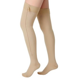 Sosation Calcetines de compresión con cremallera alta hasta el muslo de 20-30 mmHg, medias de compresión con cremallera hasta el muslo para mujeres y hombres, edema hinchazón