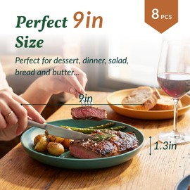Homienly Deep Dinner Plates Set of 8 Alternative for Plastic Plates Microwave and Dishwasher Safe Wheat Straw Plates for Kitchen Unbreakable Kids Plate Set with 4 Colors (Classic Bright, 9 inch)