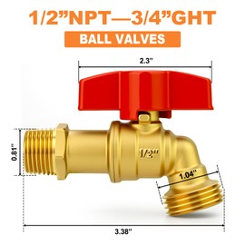 GASHER 2Pcs Outdoor Garden Hose Faucet Ball Valve, 1/2" MNPT X 3/4" GHT Hose Bib for Garden Watering,C Style