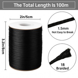 Anwyll 1.5MM Black Nylon String - 110Yards Wind Chime String Weather Resistant Nylon Cord Black Nylon Bracelets String Beading Thread Macrame Trim Cord for Necklace Jewelry Making Craft Halloween