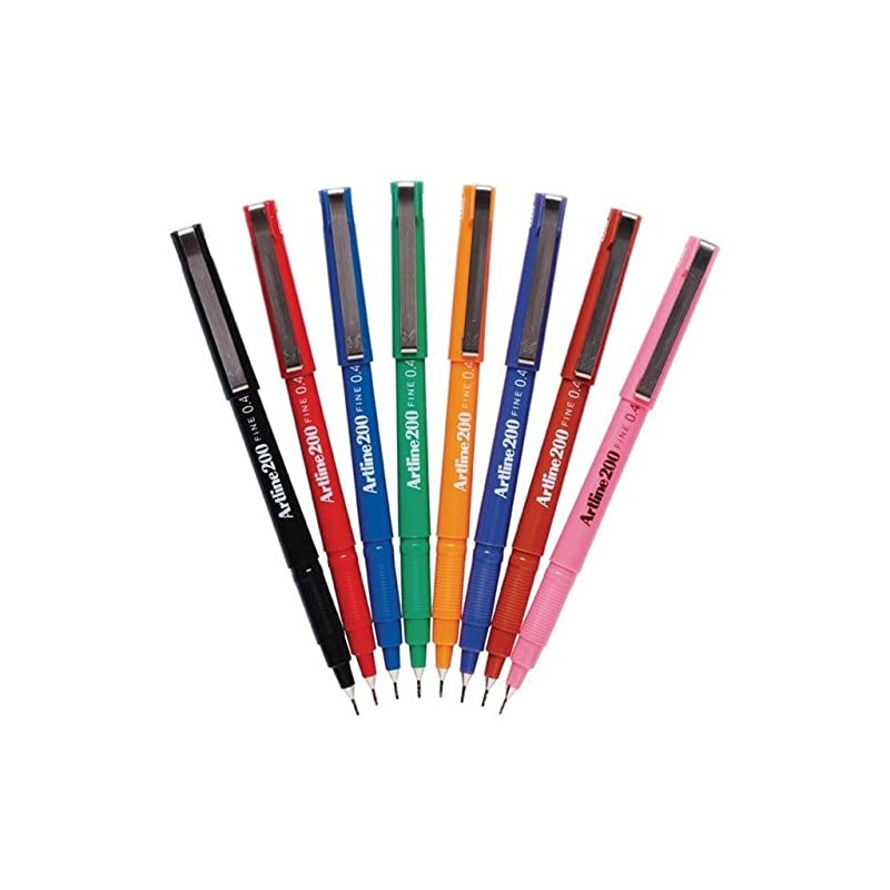Artline 200, 120041, Fineliner Pens , 0.4mm, 8 Assorted Colours,