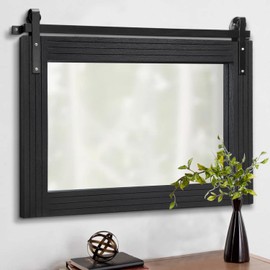 AAZZKANG Wood Framed Mirror Large Barn Door Style Rectangle Decorative Bathroom Bedroom Vanity Mirror Home Wall Decor Horizontal 18"x26"