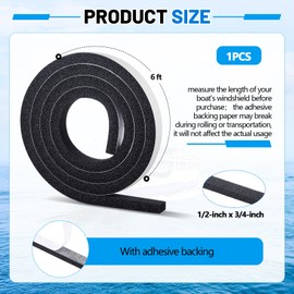 Maasechs Boat Windshield Screw Cover Foam 6' Roll, 1/2" x 3/4" Strip Boat Windshield Gasket Screw Channel Cover PVC Foam Weather Stripping for Watercraft Window Body Trim Seal