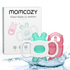 Momcozy Momcozy Baby Teether Toys, Water Fillable Teether Silicone Cold Teether, Baby Teething Toys Chill Teether, Baby Water Teether for Teething Relief 0-12 Months, Green and Pink 2 Pcs