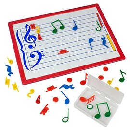Chamberlain Music Magnetic A4 Sized Double Sided Music whiteboard with pre-Printed Staves Supplied with Magnetic Notes, Rests, bar Lines and time signatures, Multicoloured