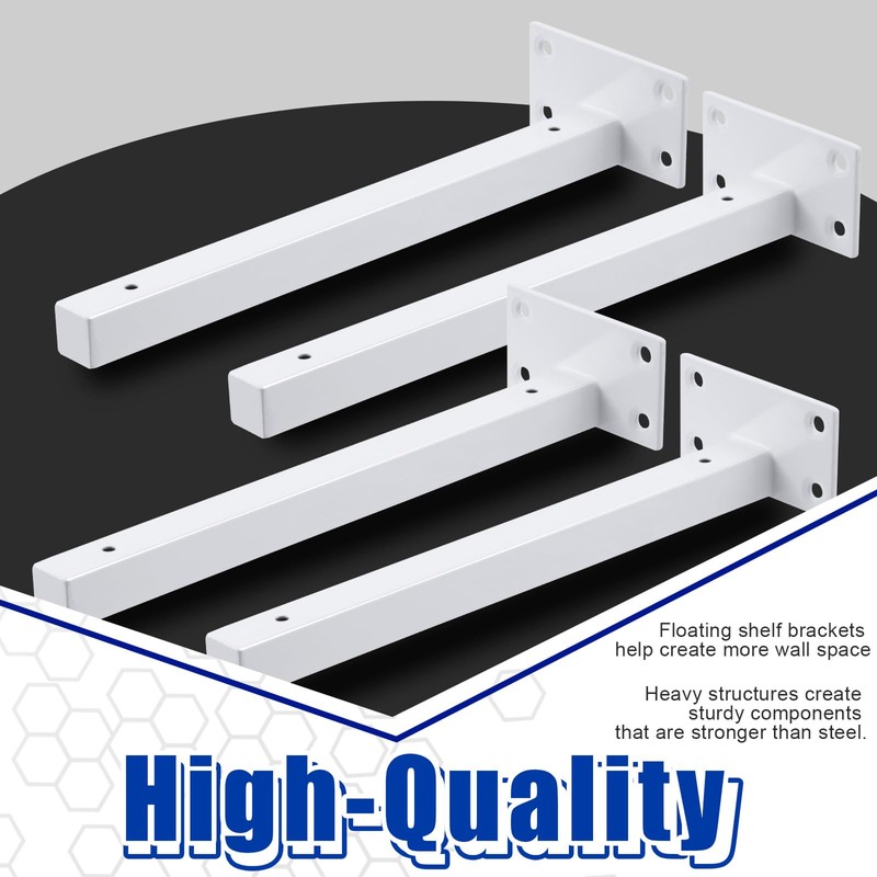 Glarks 4 Pack 10 Inch White Shelf Brackets, Industrial Floating
