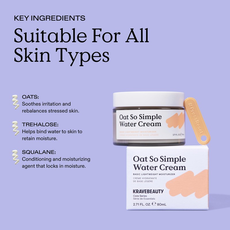KraveBeauty Oat So Simple Water Cream – Korean-Inspired Daily Moisturizer,