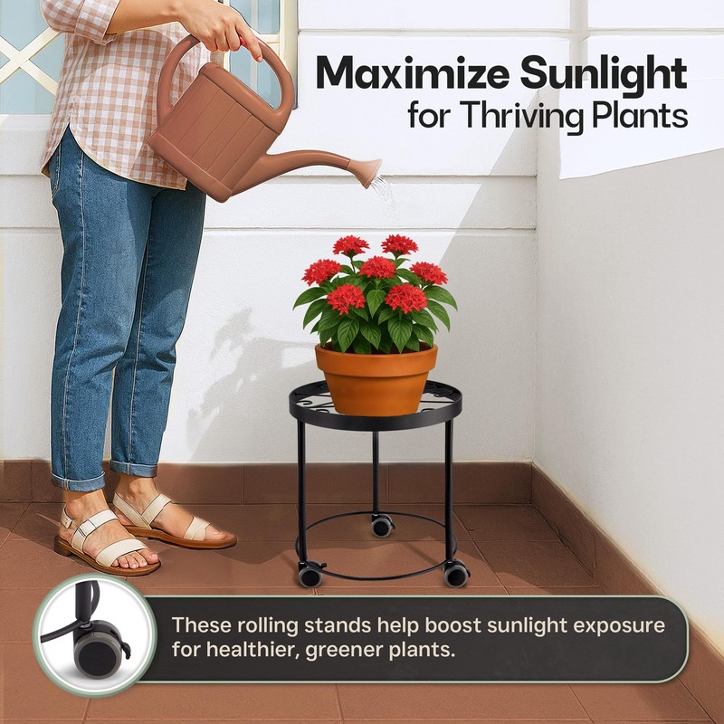 US Original Indoor Plant Stand with Wheels, (2 Sizes) Metal