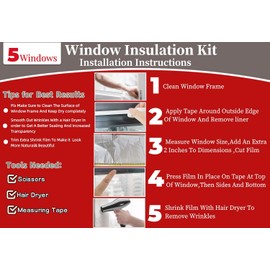 Fonsbleaudy 5-Window Shrink Film Window Insulation kit（62-Inch x 210-Inch），Insulating Film Window Kit Keeps Cold Air Out and Warm Air in (5 Windows)