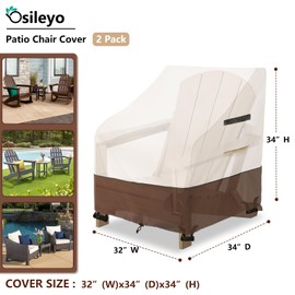 Osileyo Patio Chair Covers 2 Pack - Waterproof Heavy Duty Patio Furniture Covers for Outdoor Lounge Deep Seat Chair(32 W x 34 D x 34 H inches) Beige & Brown