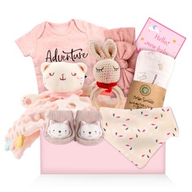 Baby Girl Gifts,Baby Gifts for Girls,Newborn Baby Gifts for Girls,Baby Shower Gifts for Girl,Newborn Baby Girls Gift Basket,Unique Pink Newbaby Gift Set (9pcs)