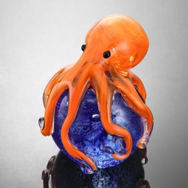 SPI Home Art Glass Orange Octopus Paperweight