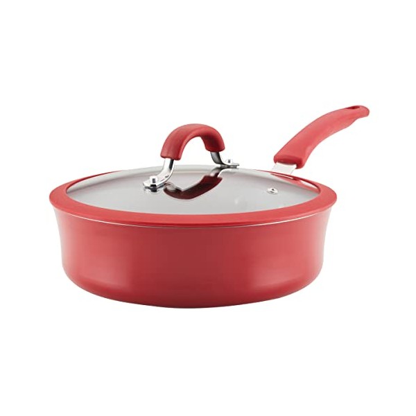 Rachael Ray Cook + Create Nonstick Sauté Pan with Lid, 3 Quart, Red