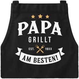 MoonWorks® Grillschürze für Männer Spruch Papa grillt am besten personalisiert Alter Geburtsjahr Grillgeschenk Vatertag Baumwolle Schwarz Herren