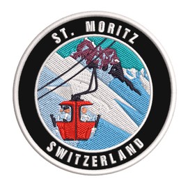 St. Moritz, Switzerland Ski Restort Mountain Embroidered Premium Patch DIY Iron-on or Sew-on Decorative Badge Emblem Vacation Souvenir Travel Gear Clothes Appliques