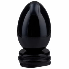 SUNYIK Black Obsidian Gemstone Egg Sphere Sculpture Healing Figurine with Crystal Stand Easter Day's Gift(1"x1.6")