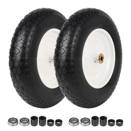 14.5" Flat-Free Solid Wheelbarrow Tire & Wheel 3.50-8 Universal Fit with 5/8" & 3/4" Bearings, 3"-7" Adjust Hub, 330LB Capacity No-Flat Replacement for Dolly, Hand Truck, Garden Cart, 2 Pack