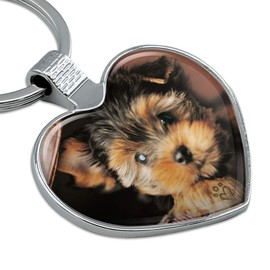 Yorkie Yorkshire Terrier Puppy Dog in Briefcase Trunk Suitcase Keychain Heart Love Metal Key Chain Ring