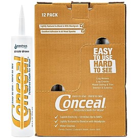 12 Pack of 10.5 Oz Sashco 46090 Conceal Grizzly Brown Water-Based Textured Caulk